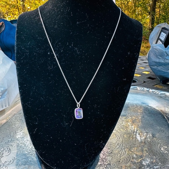 None Jewelry - 925 Silver Necklace with Purple Pendant